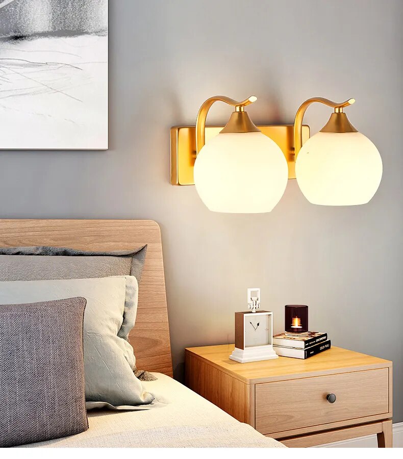 Modern Simple LED Wall Lamps Nordic glass lampshade Bedroom bedside lamp mirror Wall Sconces