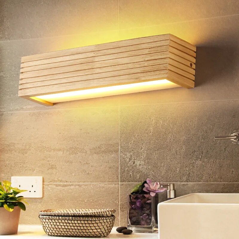 Warm Wooden Bathroom Vanity Light