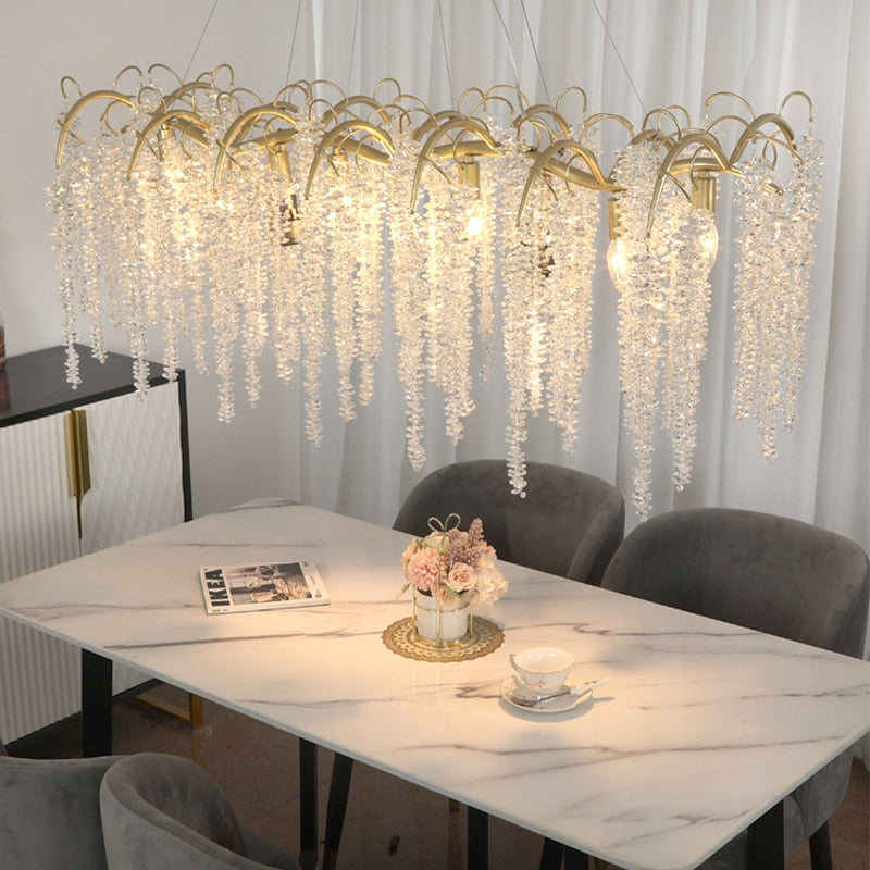 Luxury Water Curtain Gold Glass LED Crystal Chandelier