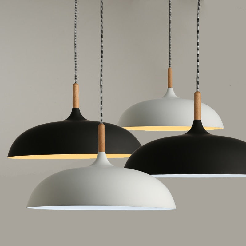 Minimalist Modern Wood & Aluminum Pendant Lamps E27