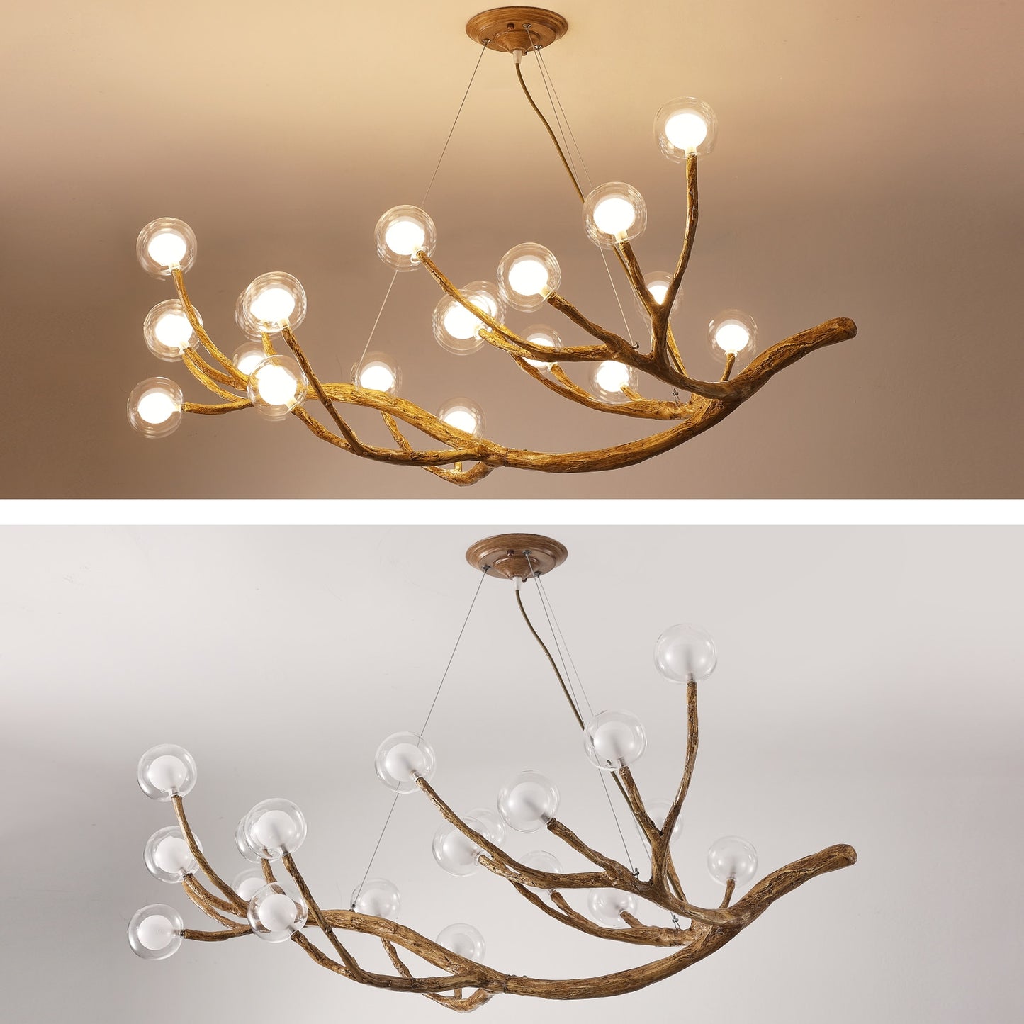 Resin Iron Tree Branch Glass Bubble Led Chandelier